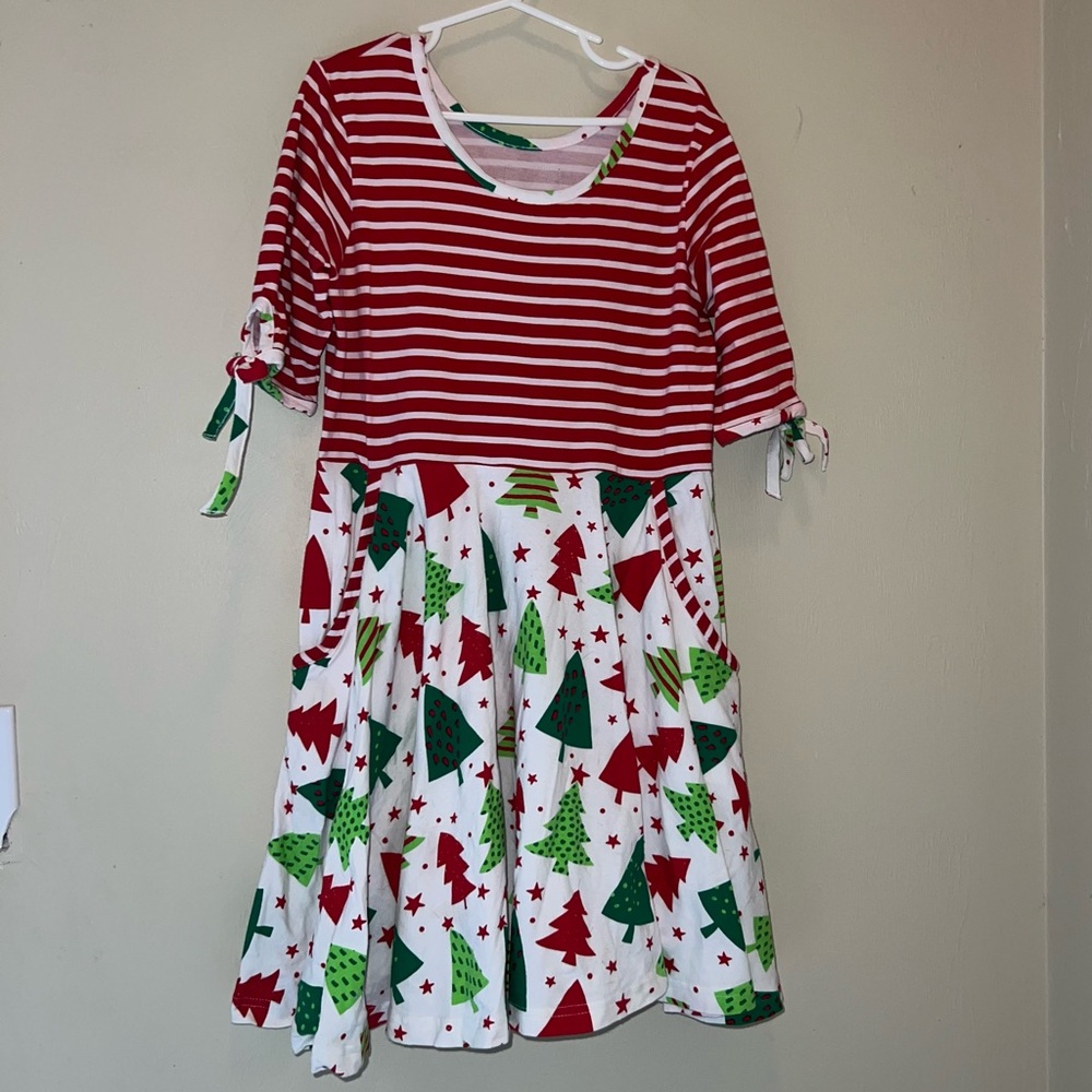 Eleanor Rose 8/10 Festive Red and Green Christmas Trees Holiday Dress